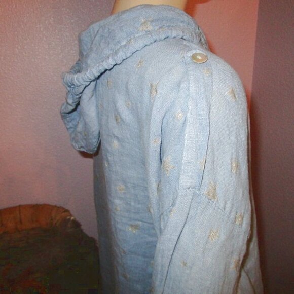 Linen Womens Jacket Size XL Pockets Full Zip Hoodie Long Sleeves Metallic Stars - Picture 6 of 12